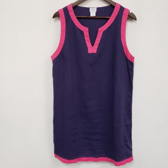 Sigrid Olsen Womens Linen Colorblock Preppy Dress Size L Blue Coastal Beach - Picture 1 of 8